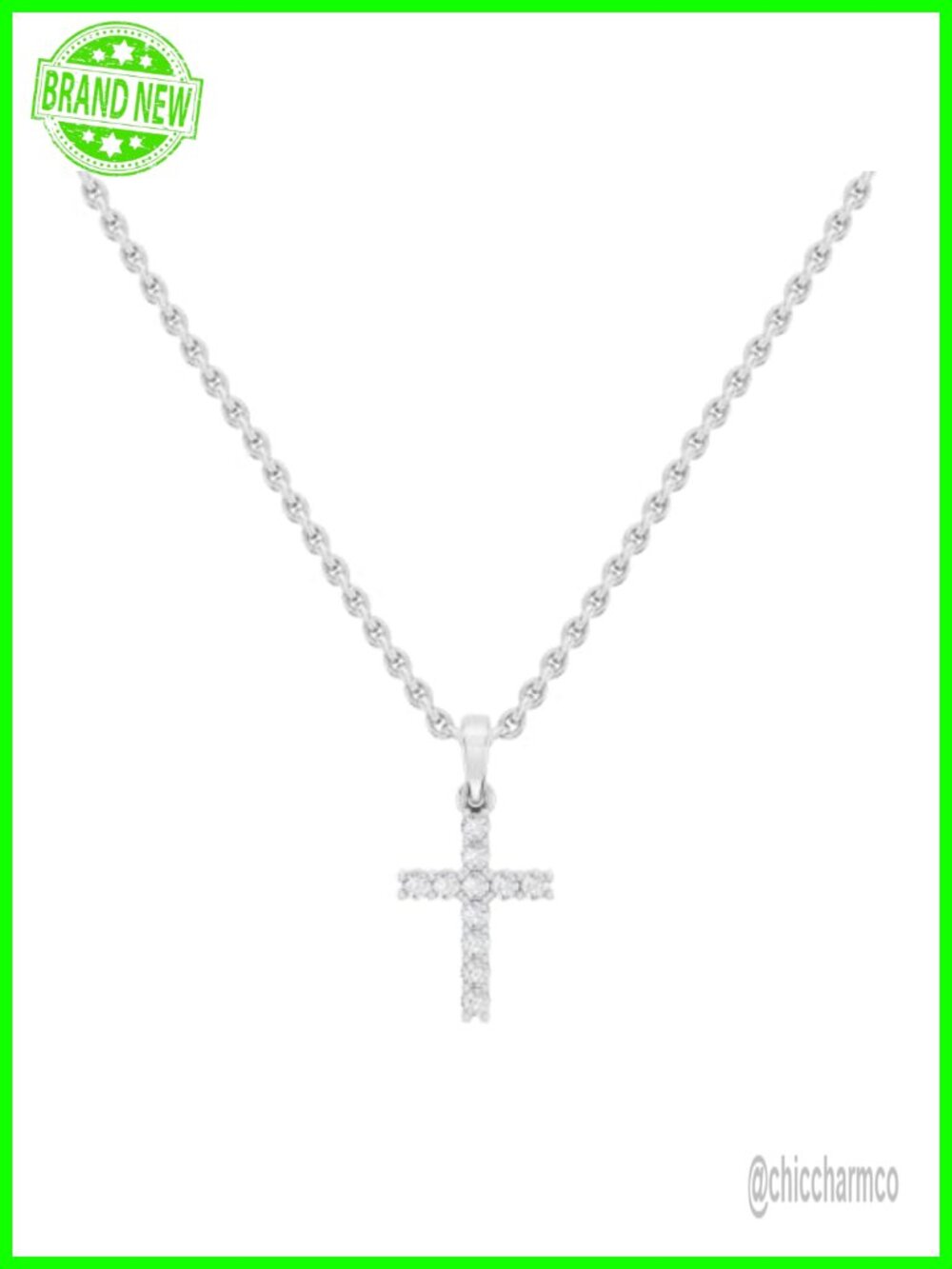 14K White Gold Natural Diamond Cross Pendant 18" Chain